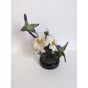 Double Hummingbird Figurine Sculpture Brass Hibiscus Flower Vtg SPI Gallery